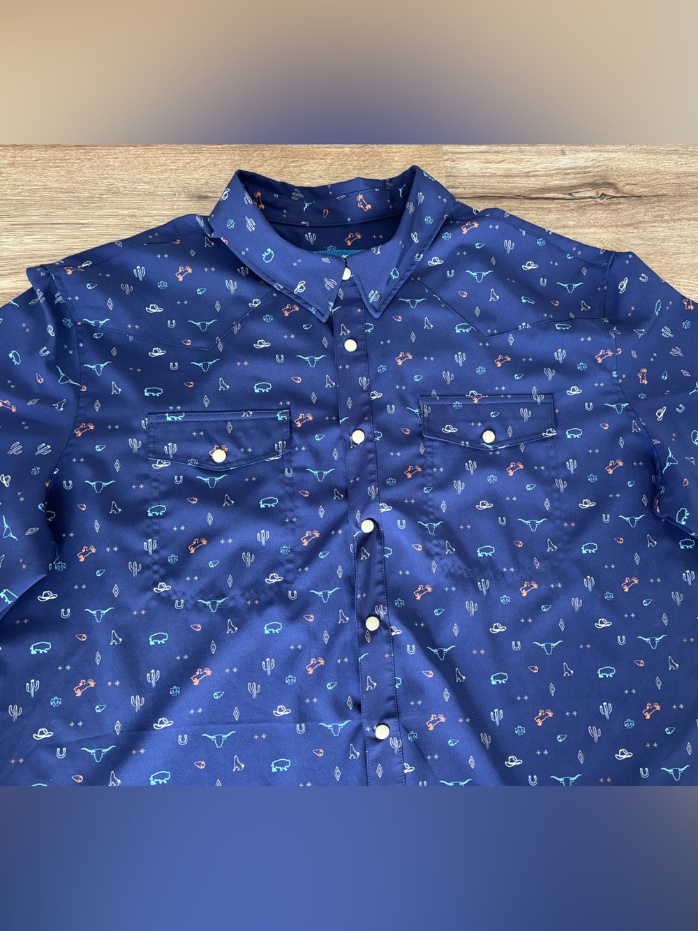 Panhandle Slim Navy XXL 2X short sleeve Western white pearl snap shirt. Preloved